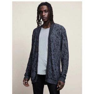 John Varvatos Indigo Button Front Long Linen-Blend Cardigan